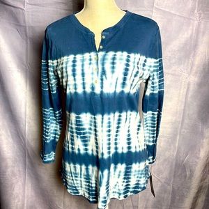 CHAPS TROPIC BAY LONG SLEEVED TIE DYED HENLEY DENIM BLUE/WHITE  SIZED L NWT